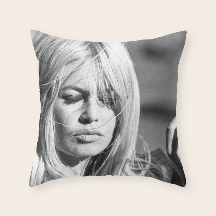 Brigitte Bardot with Cigarette Retro Vintage Art Throw Pillow Gallery Image 1