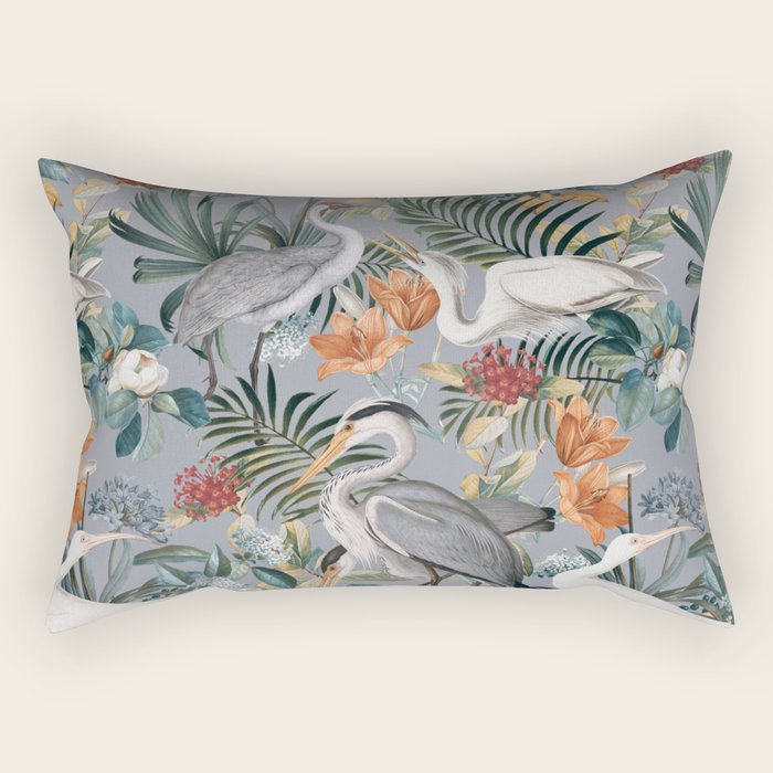 Floral and Birds Vintage Garden II Rectangular Pillow Gallery Image 1
