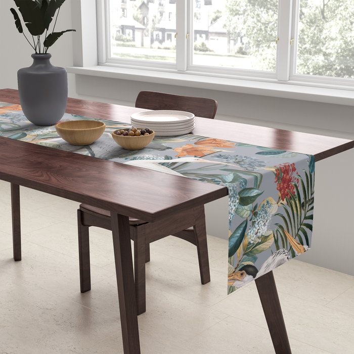 Floral and Birds Vintage Garden II Table Runner Gallery Image 2