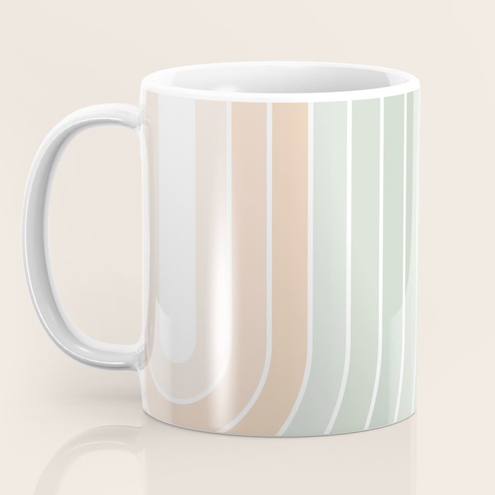 Abstract Retro Double Spring Rainbow - Pastel sage green and Peach fuzz Coffee Mug Gallery Image 3