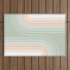 Abstract Retro Double Spring Rainbow - Pastel sage green and Peach fuzz Outdoor Rug Gallery Image 1