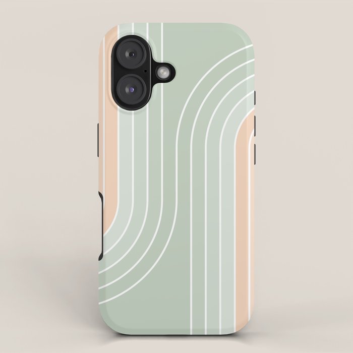 Abstract Retro Double Spring Rainbow - Pastel sage green and Peach fuzz iPhone Case Gallery Image 1