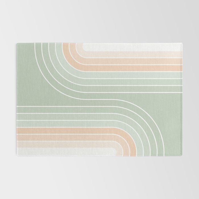 Abstract Retro Double Spring Rainbow - Pastel sage green and Peach fuzz Rug Gallery Image 2