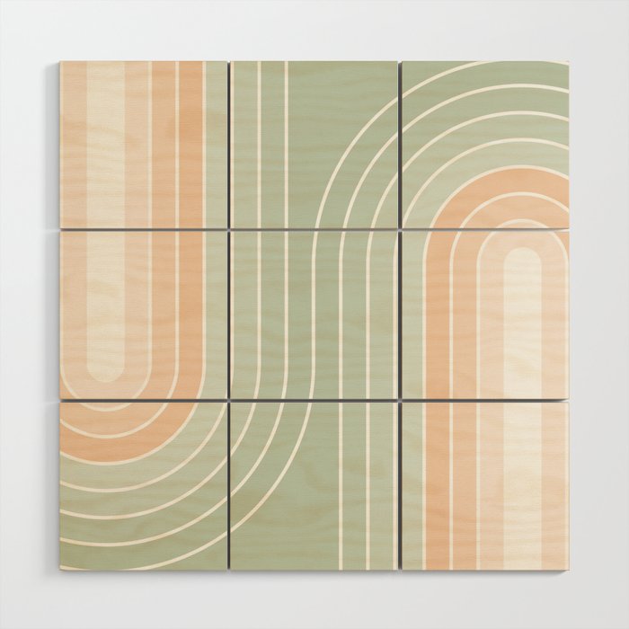 Abstract Retro Double Spring Rainbow - Pastel sage green and Peach fuzz Wood Wall Art Gallery Image 1