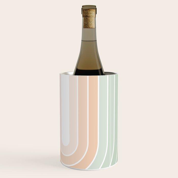 Abstract Retro Double Spring Rainbow - Pastel sage green and Peach fuzz Wine Chiller Gallery Image 2