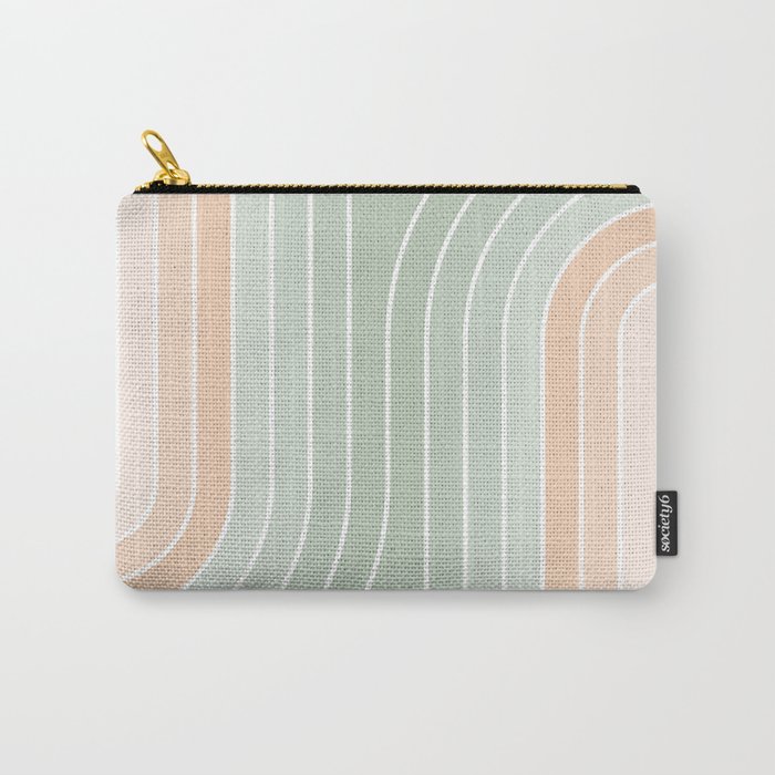 Abstract Retro Double Spring Rainbow - Pastel sage green and Peach fuzz Carry All Pouch Gallery Image 1
