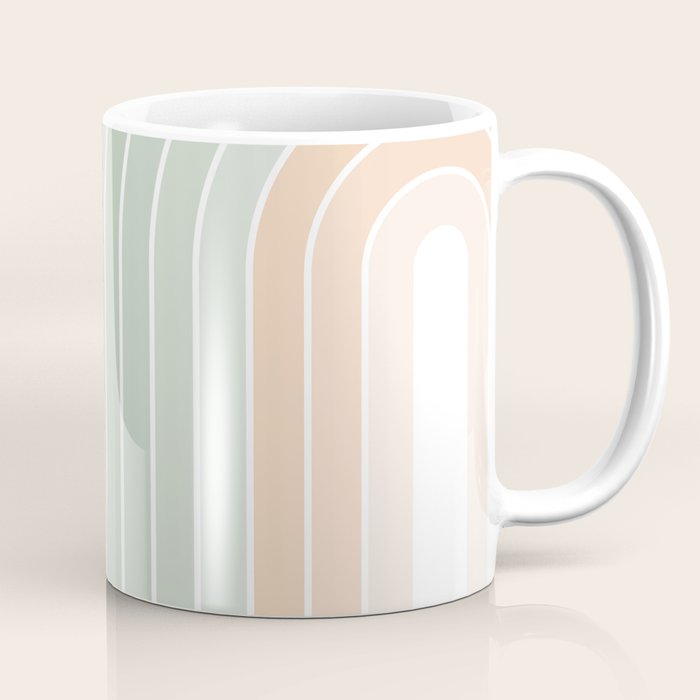 Abstract Retro Double Spring Rainbow - Pastel sage green and Peach fuzz Coffee Mug Gallery Image 1