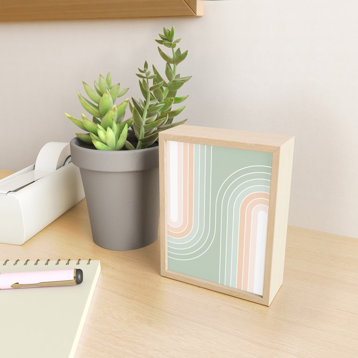 Abstract Retro Double Spring Rainbow - Pastel sage green and Peach fuzz Mini Art Print Gallery Image 2