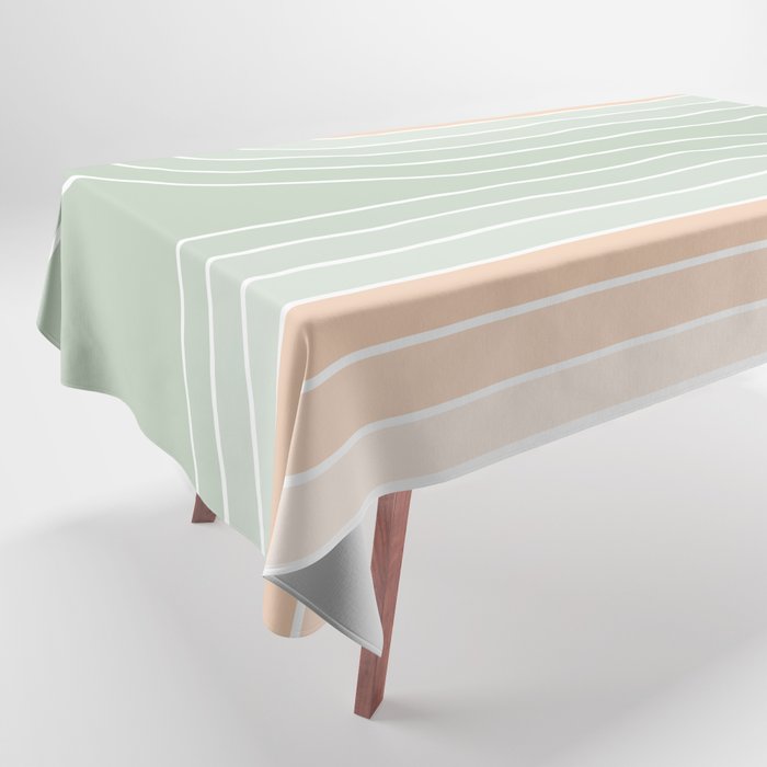 Abstract Retro Double Spring Rainbow - Pastel sage green and Peach fuzz Tablecloth Gallery Image 1