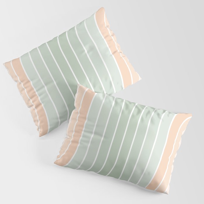 Abstract Retro Double Spring Rainbow - Pastel sage green and Peach fuzz Pillow Sham Gallery Image 1