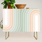 Abstract Retro Double Spring Rainbow - Pastel sage green and Peach fuzz Credenza Gallery Image 1
