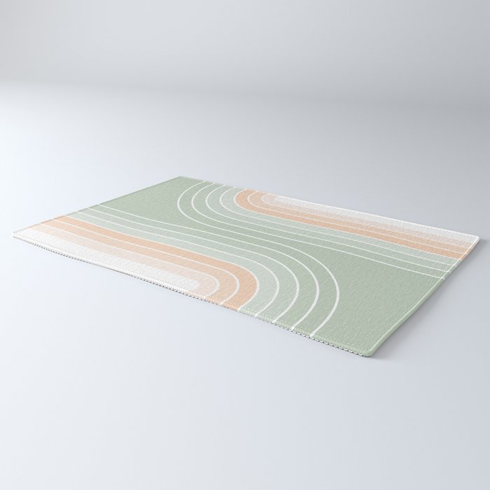 Abstract Retro Double Spring Rainbow - Pastel sage green and Peach fuzz Rug Gallery Image 3