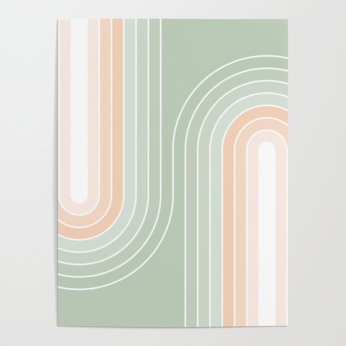 Abstract Retro Double Spring Rainbow - Pastel sage green and Peach fuzz Poster Gallery Image 4