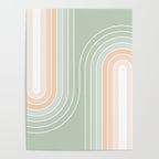 Abstract Retro Double Spring Rainbow - Pastel sage green and Peach fuzz Poster Gallery Image 4