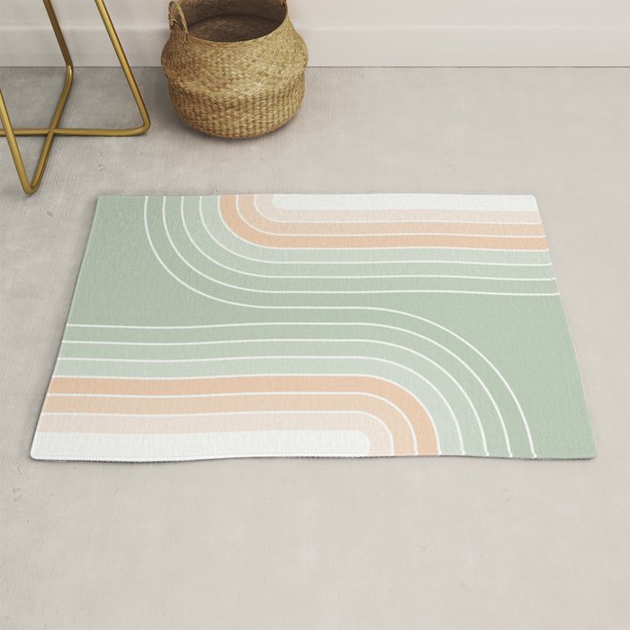 Abstract Retro Double Spring Rainbow - Pastel sage green and Peach fuzz Rug Gallery Image 1