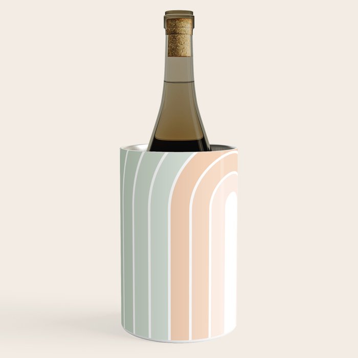 Abstract Retro Double Spring Rainbow - Pastel sage green and Peach fuzz Wine Chiller Gallery Image 3