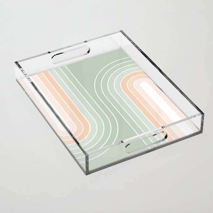 Abstract Retro Double Spring Rainbow - Pastel sage green and Peach fuzz Acrylic Tray Gallery Image 1
