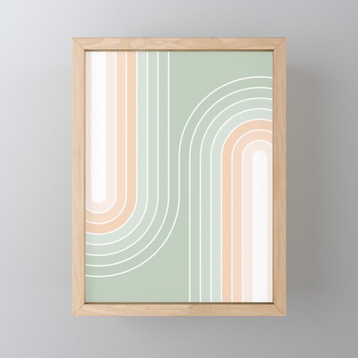 Abstract Retro Double Spring Rainbow - Pastel sage green and Peach fuzz Mini Art Print Gallery Image 1