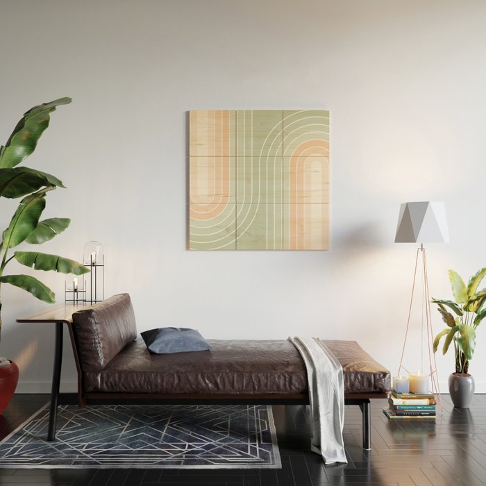 Abstract Retro Double Spring Rainbow - Pastel sage green and Peach fuzz Wood Wall Art Gallery Image 2