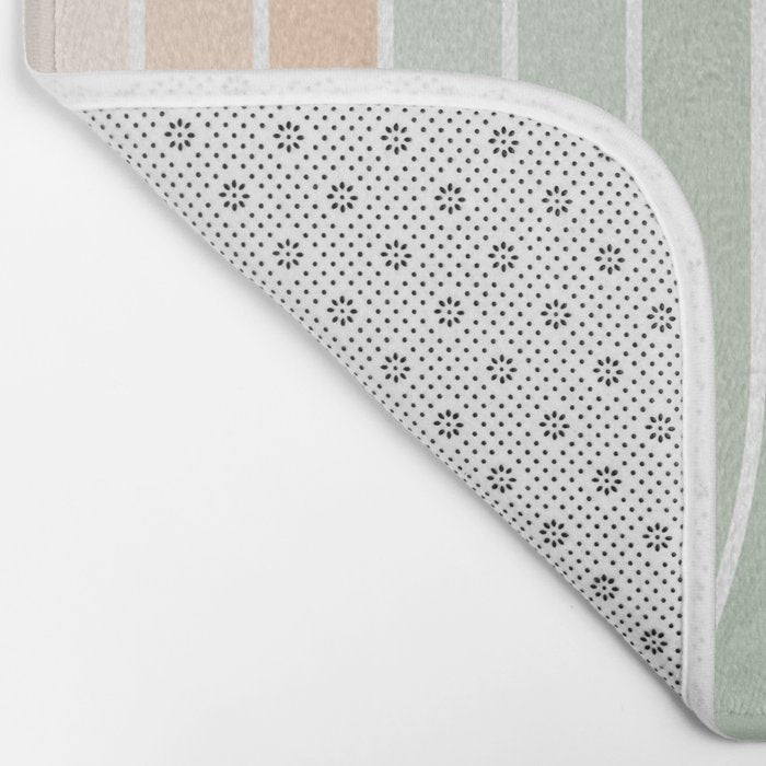 Abstract Retro Double Spring Rainbow - Pastel sage green and Peach fuzz Bath Mat Gallery Image 2