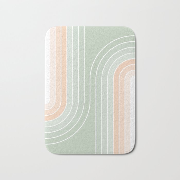 Abstract Retro Double Spring Rainbow - Pastel sage green and Peach fuzz Bath Mat Gallery Image 1