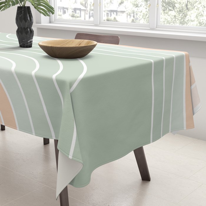 Abstract Retro Double Spring Rainbow - Pastel sage green and Peach fuzz Tablecloth Gallery Image 3