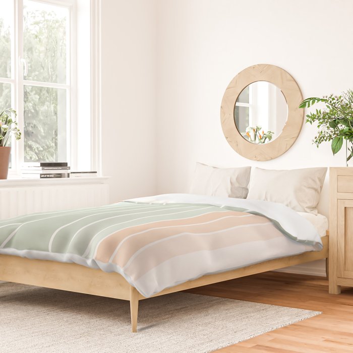 Abstract Retro Double Spring Rainbow - Pastel sage green and Peach fuzz Duvet Cover Gallery Image 2