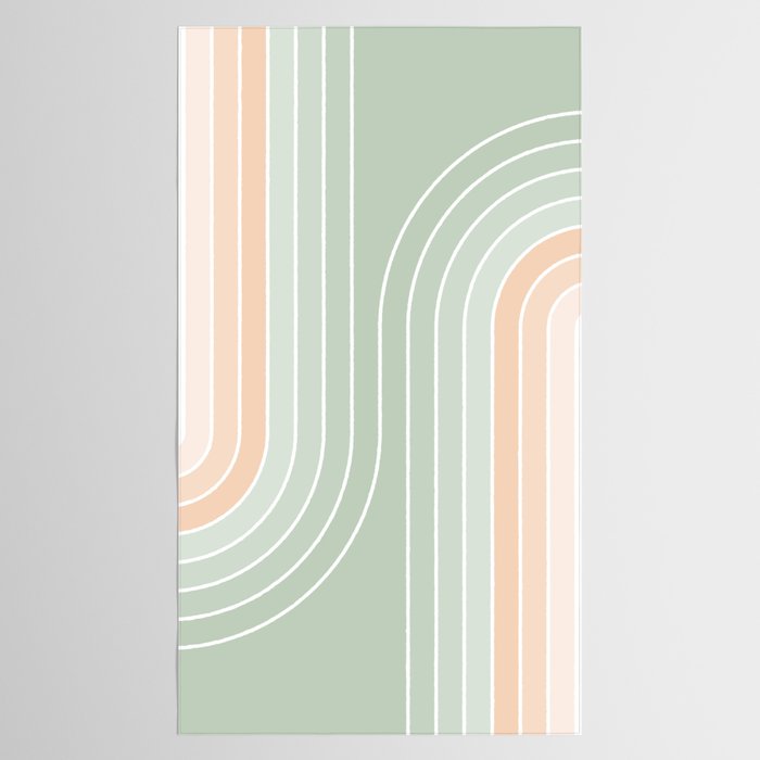 Abstract Retro Double Spring Rainbow - Pastel sage green and Peach fuzz Tablecloth Gallery Image 2