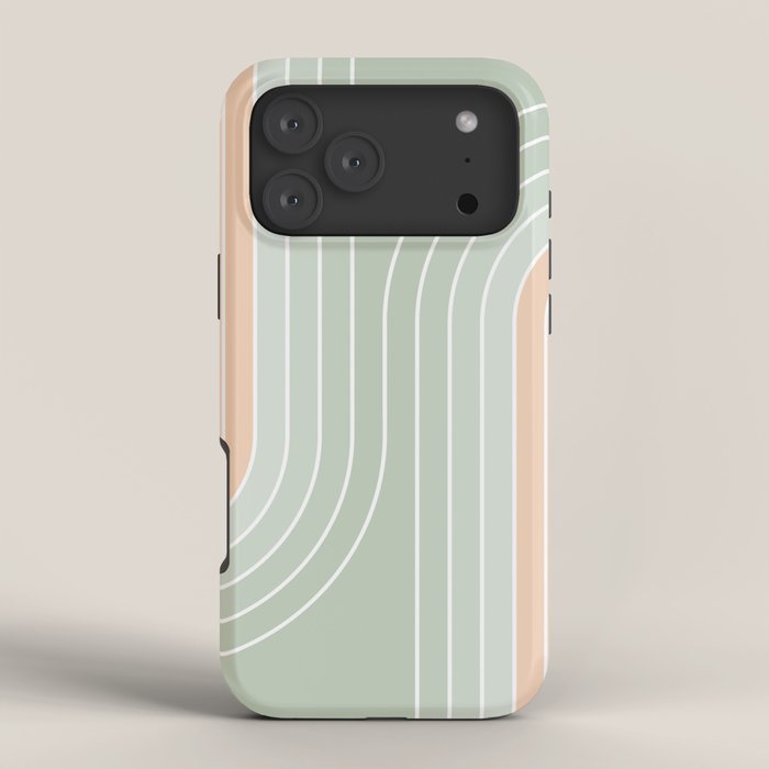 Abstract Retro Double Spring Rainbow - Pastel sage green and Peach fuzz iPhone Case Gallery Image 4