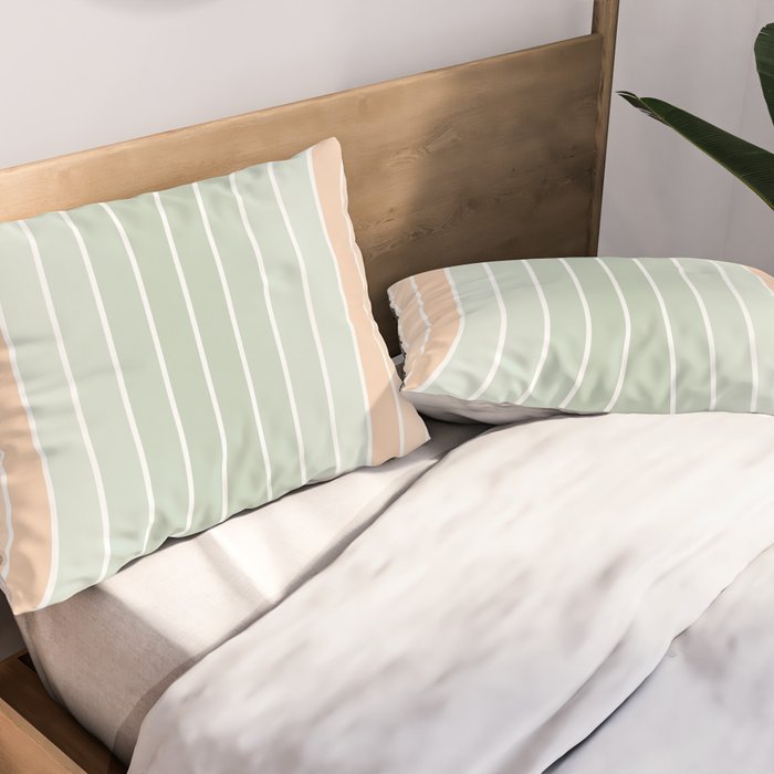 Abstract Retro Double Spring Rainbow - Pastel sage green and Peach fuzz Pillow Sham Gallery Image 2