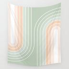 Abstract Retro Double Spring Rainbow - Pastel sage green and Peach fuzz Wall Tapestry Gallery Image 4
