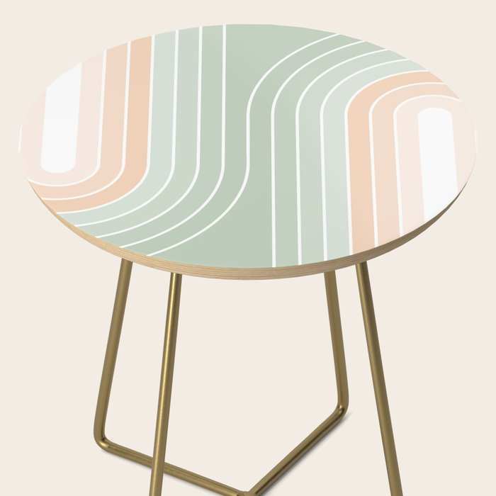 Abstract Retro Double Spring Rainbow - Pastel sage green and Peach fuzz Side Table Gallery Image 2