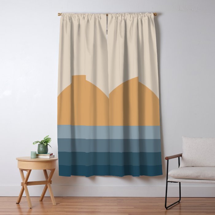 Minimal Retro Sunset Sunrise - Nautical Ocean Blue Window Curtain Gallery Image 5