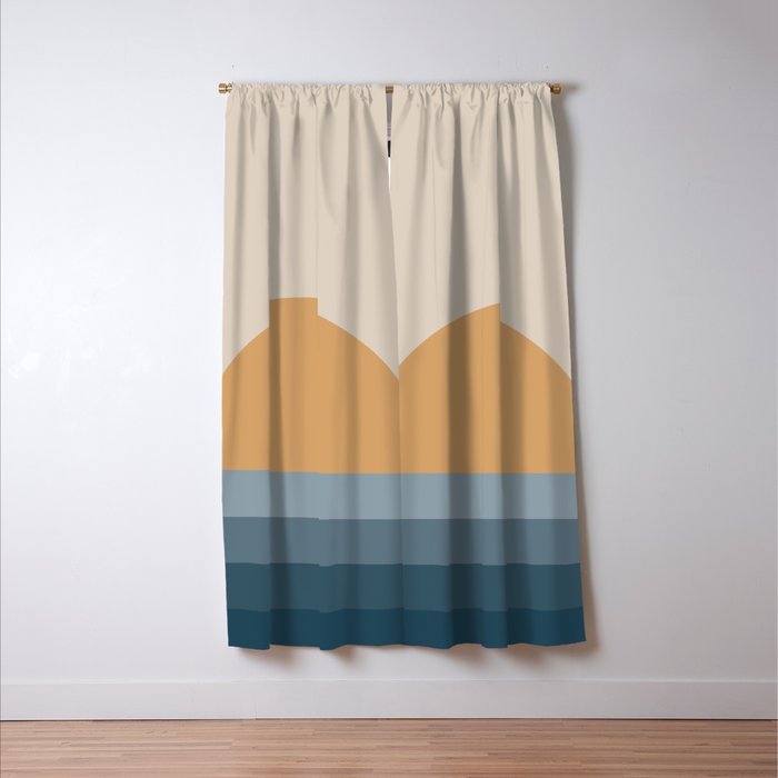 Minimal Retro Sunset Sunrise - Nautical Ocean Blue Window Curtain Gallery Image 3