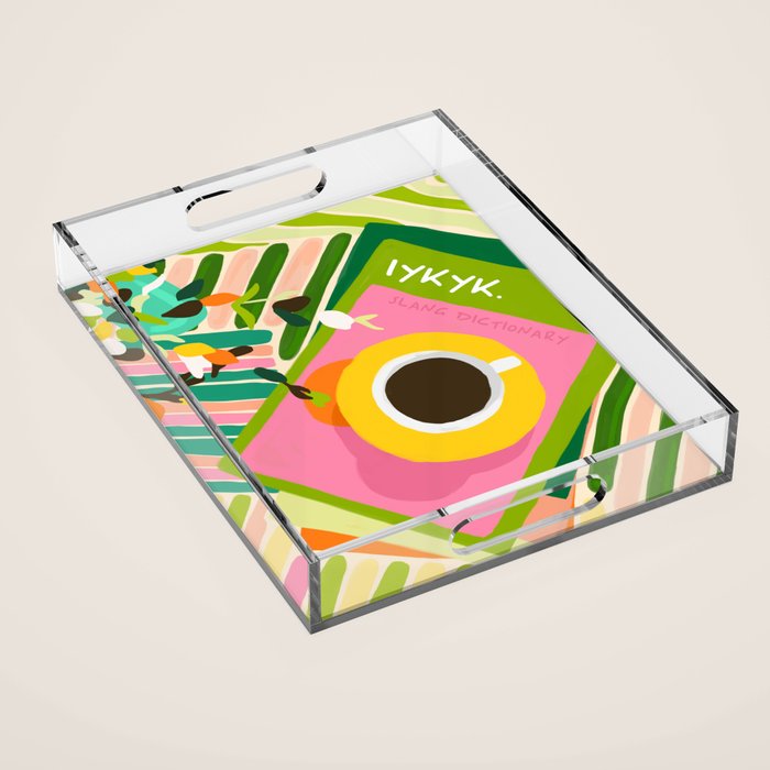 IYKYK, If You Know You Know, Typography Tea American Slang Quote Quirky, English Language Communication Millennials Whimsical Fun, Eclectic Bohemian Contemporary Painting Words Attitude Acrylic Tray Gallery Image 1