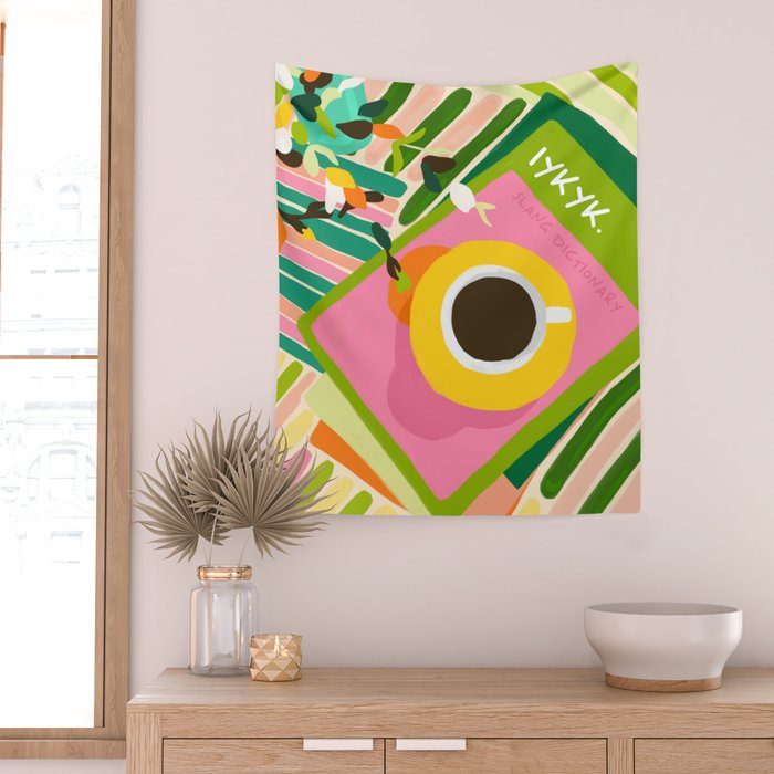IYKYK, If You Know You Know, Typography Tea American Slang Quote Quirky, English Language Communication Millennials Whimsical Fun, Eclectic Bohemian Contemporary Painting Words Attitude Wall Tapestry Gallery Image 2