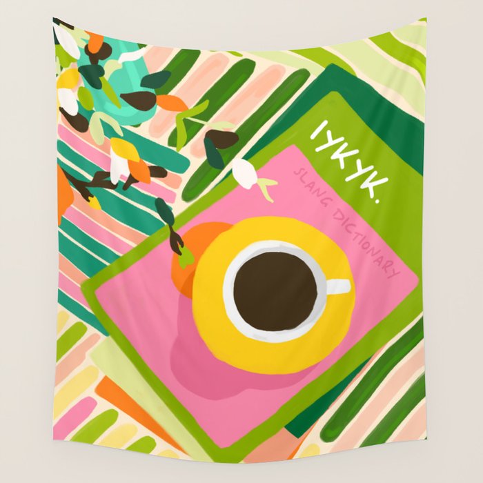 IYKYK, If You Know You Know, Typography Tea American Slang Quote Quirky, English Language Communication Millennials Whimsical Fun, Eclectic Bohemian Contemporary Painting Words Attitude Wall Tapestry Gallery Image 4