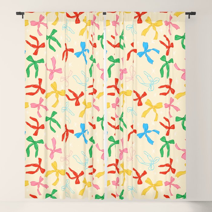 Festive Coquette Bow Pattern on Cream Window Curtain Gallery Image 5