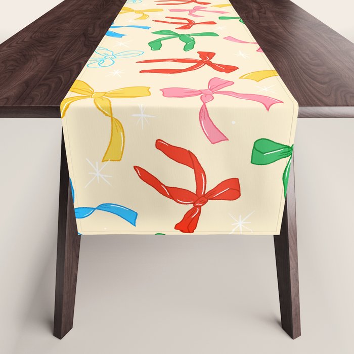 Festive Coquette Bow Pattern on Cream Table Runner Gallery Image 1