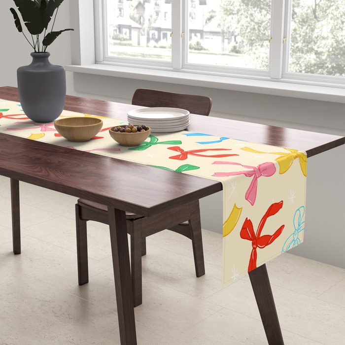 Festive Coquette Bow Pattern on Cream Table Runner Gallery Image 2