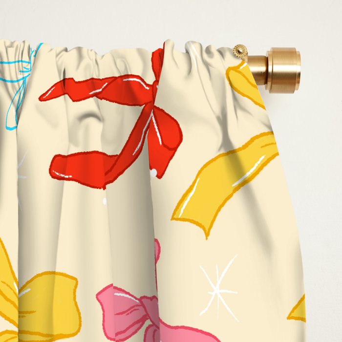 Festive Coquette Bow Pattern on Cream Window Curtain Gallery Image 2