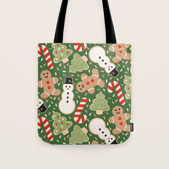 Sweet Christmas Cookies on Green Tote Bag Gallery Image 1