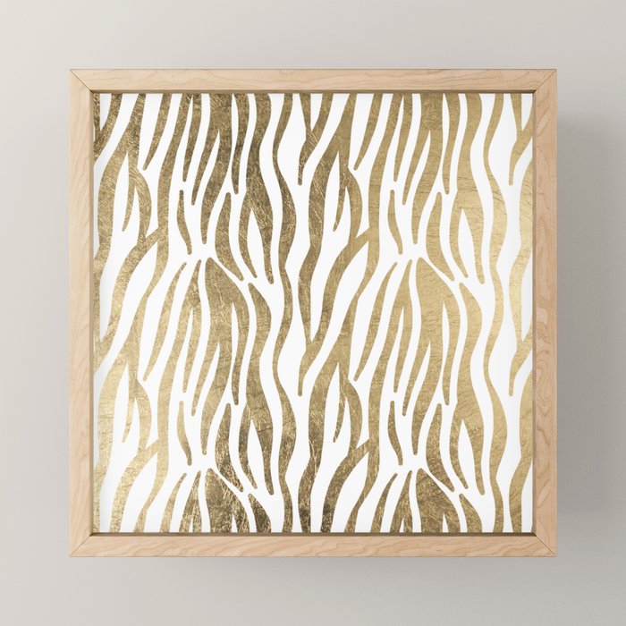 Chic faux gold white modern zebra animal print pattern Mini Art Print Gallery Image 1