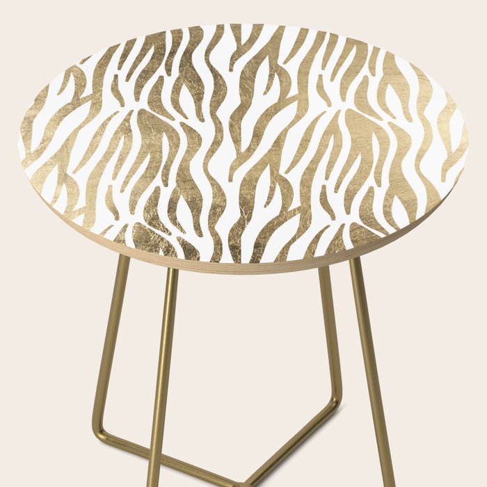 Chic faux gold white modern zebra animal print pattern Side Table Gallery Image 2