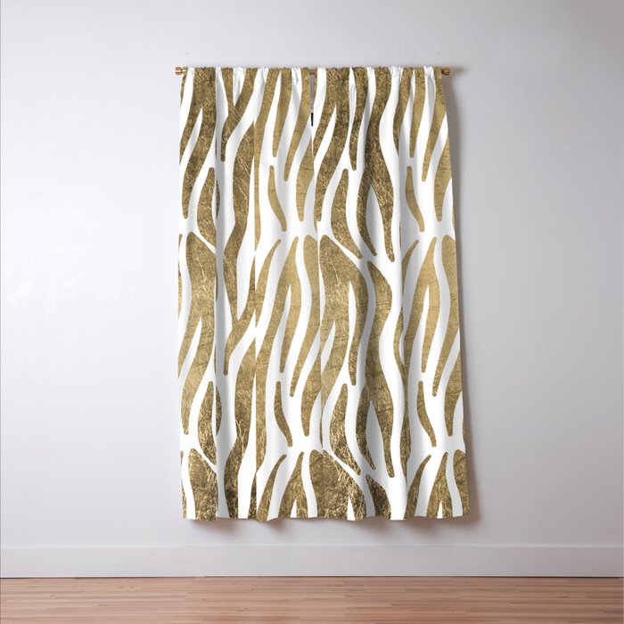 Chic faux gold white modern zebra animal print pattern Window Curtain Gallery Image 3