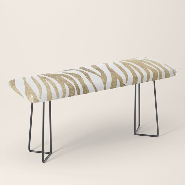 Chic faux gold white modern zebra animal print pattern Bench Gallery Image 1