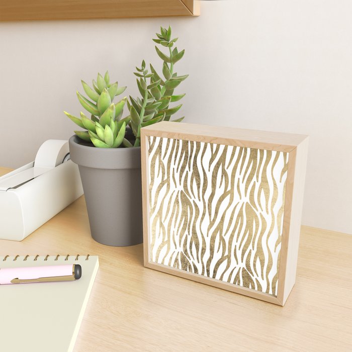 Chic faux gold white modern zebra animal print pattern Mini Art Print Gallery Image 2