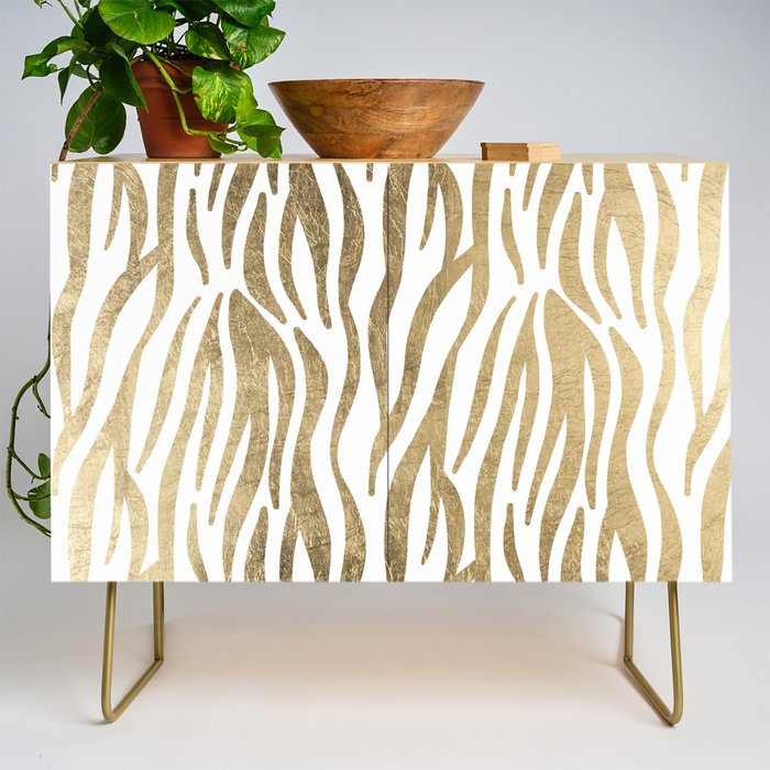 Chic faux gold white modern zebra animal print pattern Credenza Gallery Image 1