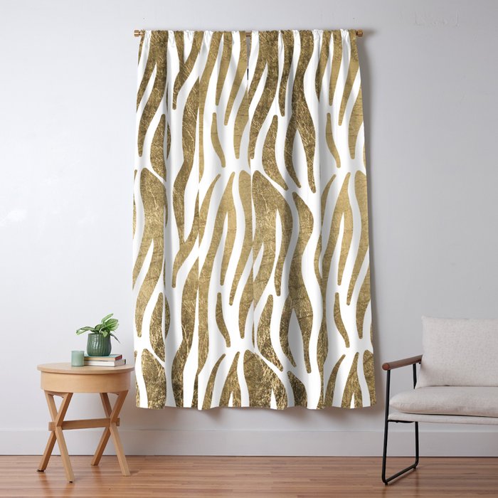 Chic faux gold white modern zebra animal print pattern Window Curtain Gallery Image 5