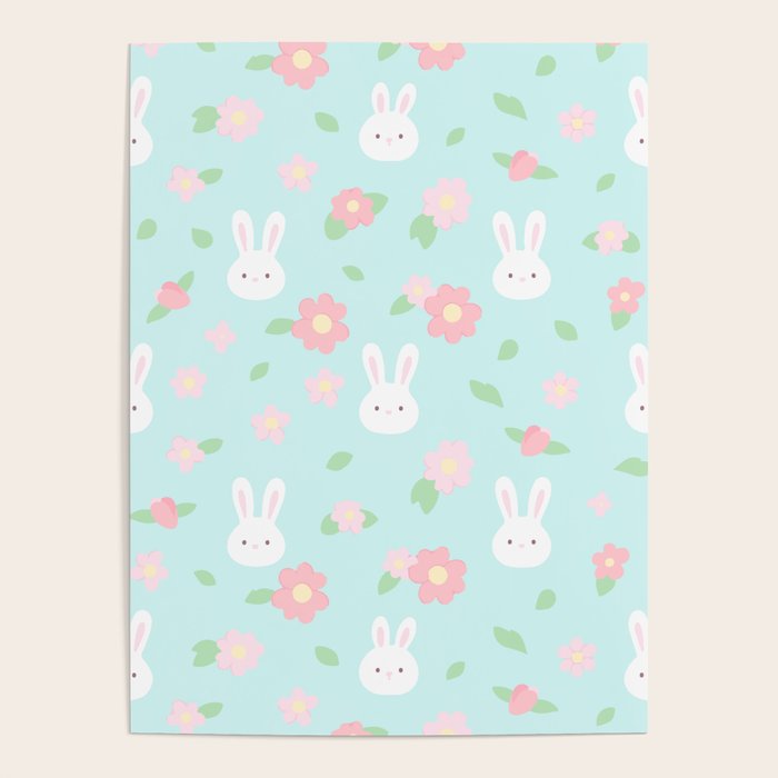 Cute rabbit bunny animal with spring flowers Poster Gallery Image 1